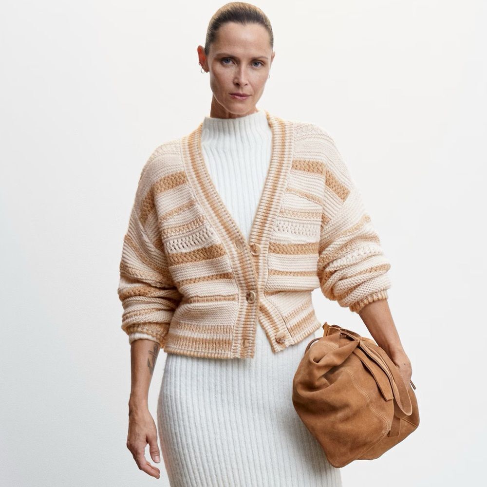 MANGO COMBINED-KNIT STRIPED CARDIGAN